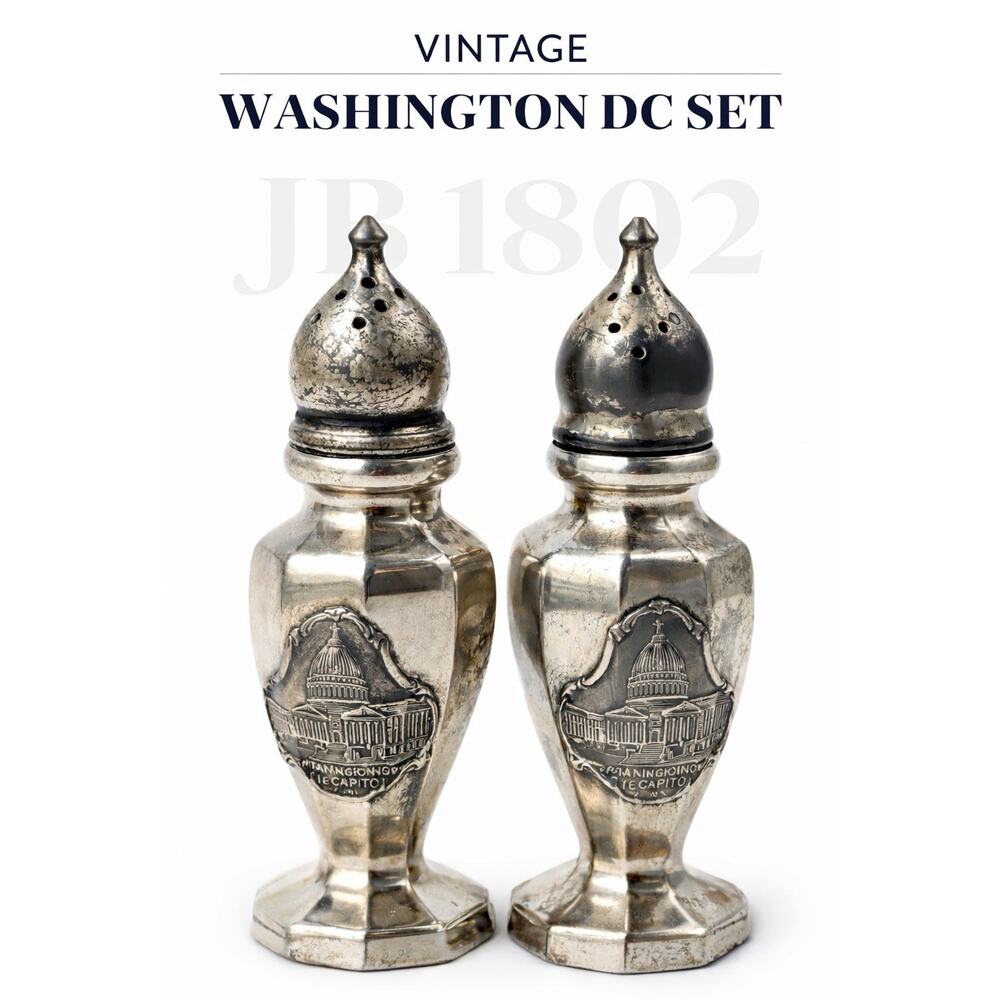 Vintage Washington DC Capitol Salt & Pepper Shakers Silverplate Set Souvenir